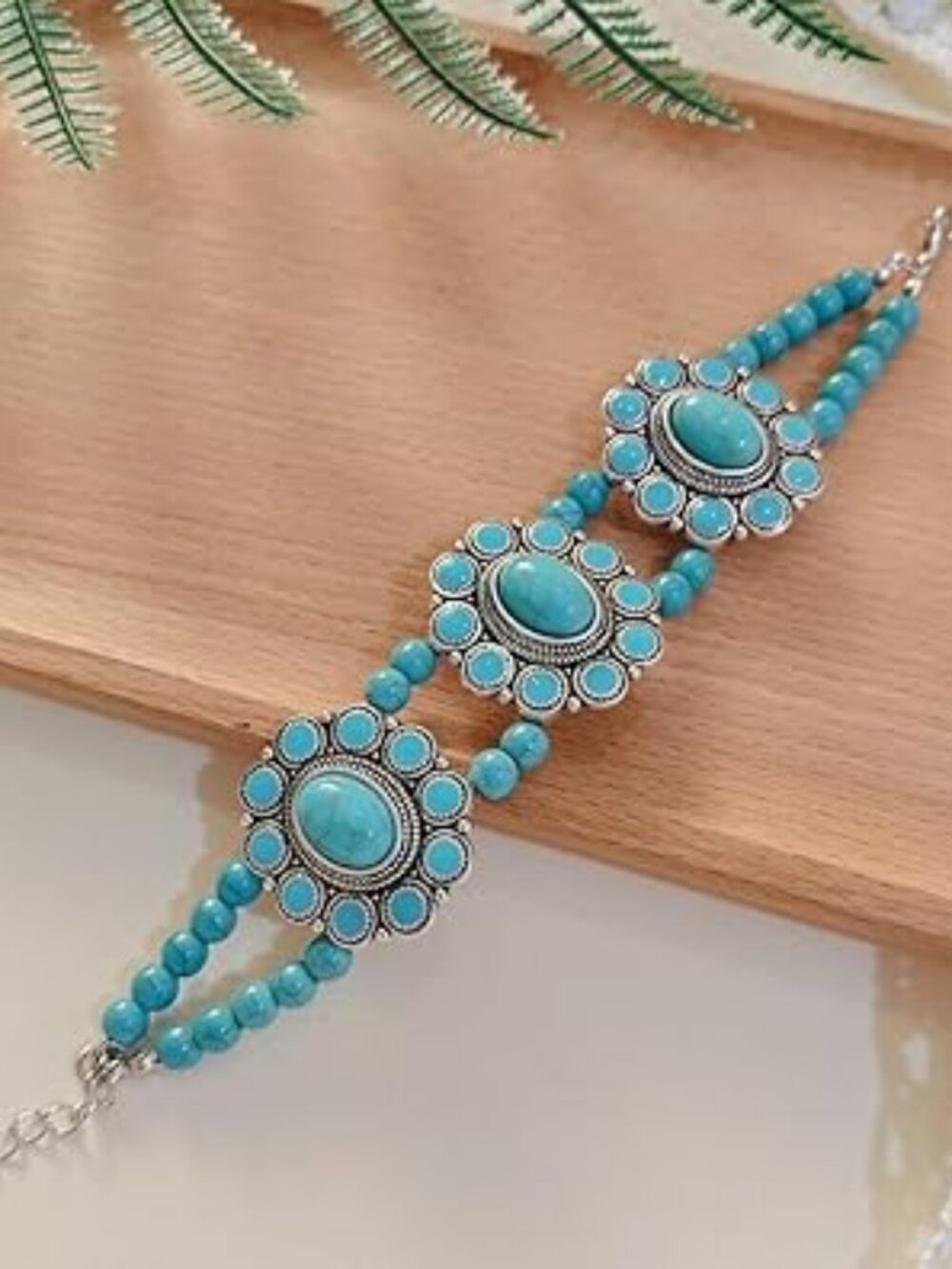 Turquoise Silver Bracelet Trendy Boho Western